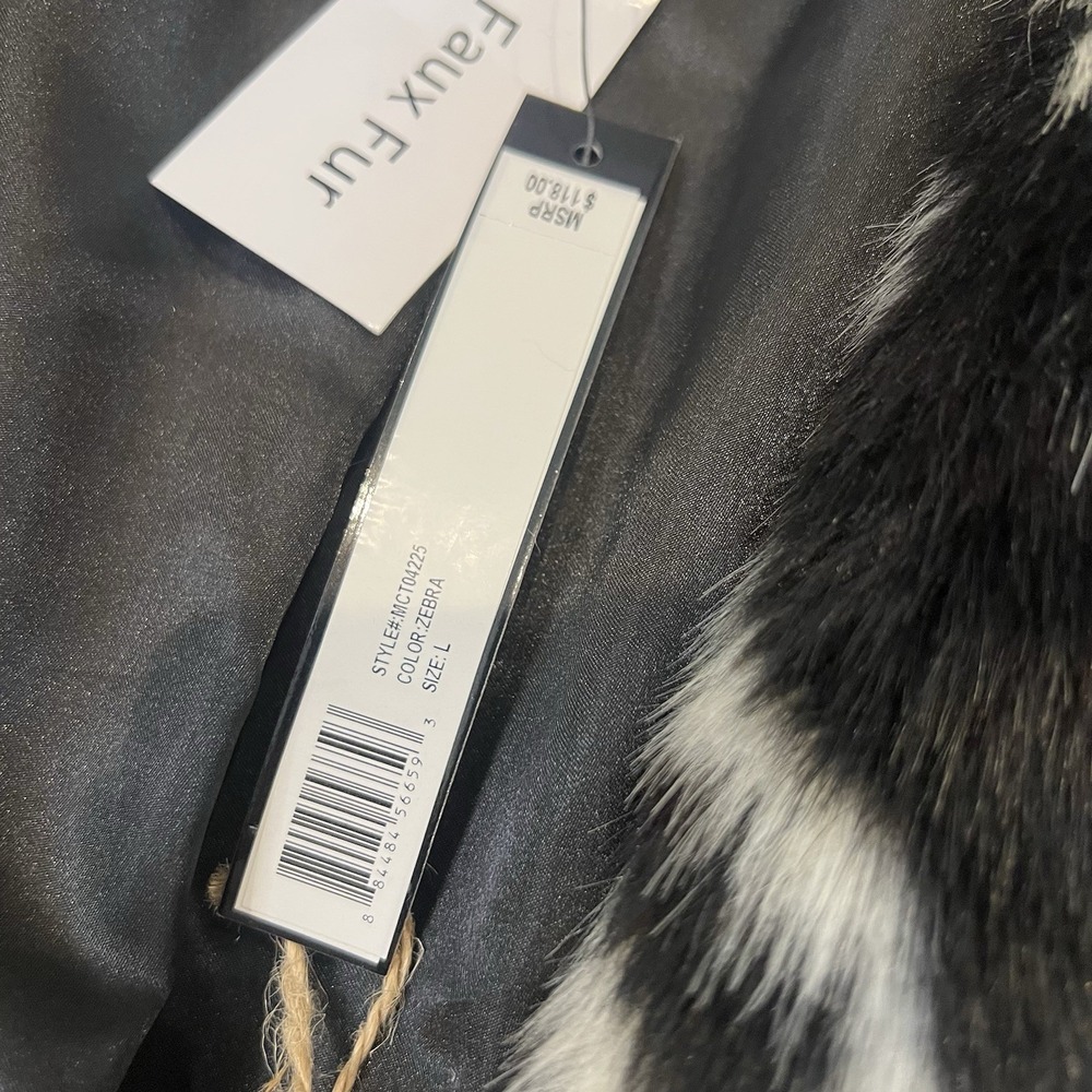 NWT Catherine Malandrino Faux Fur Zebra Coat Size Large Femme Luxury Glam Jacket - Picture 5 of 10